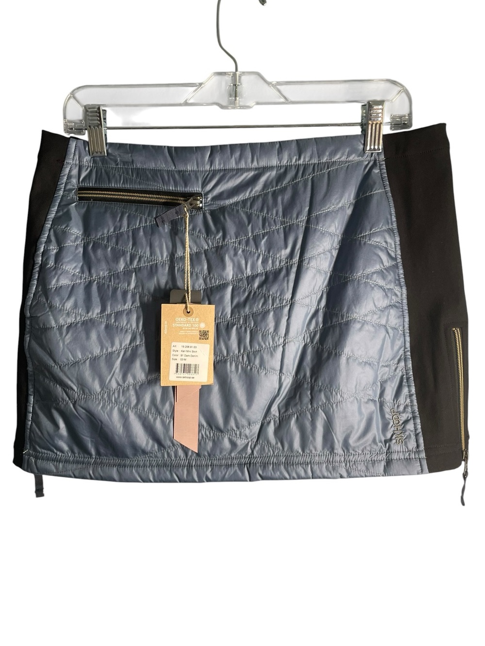 NWT SKHOOP Kari Insulated Quilted Dark Denim Mini Skirt Sz M Sweden
